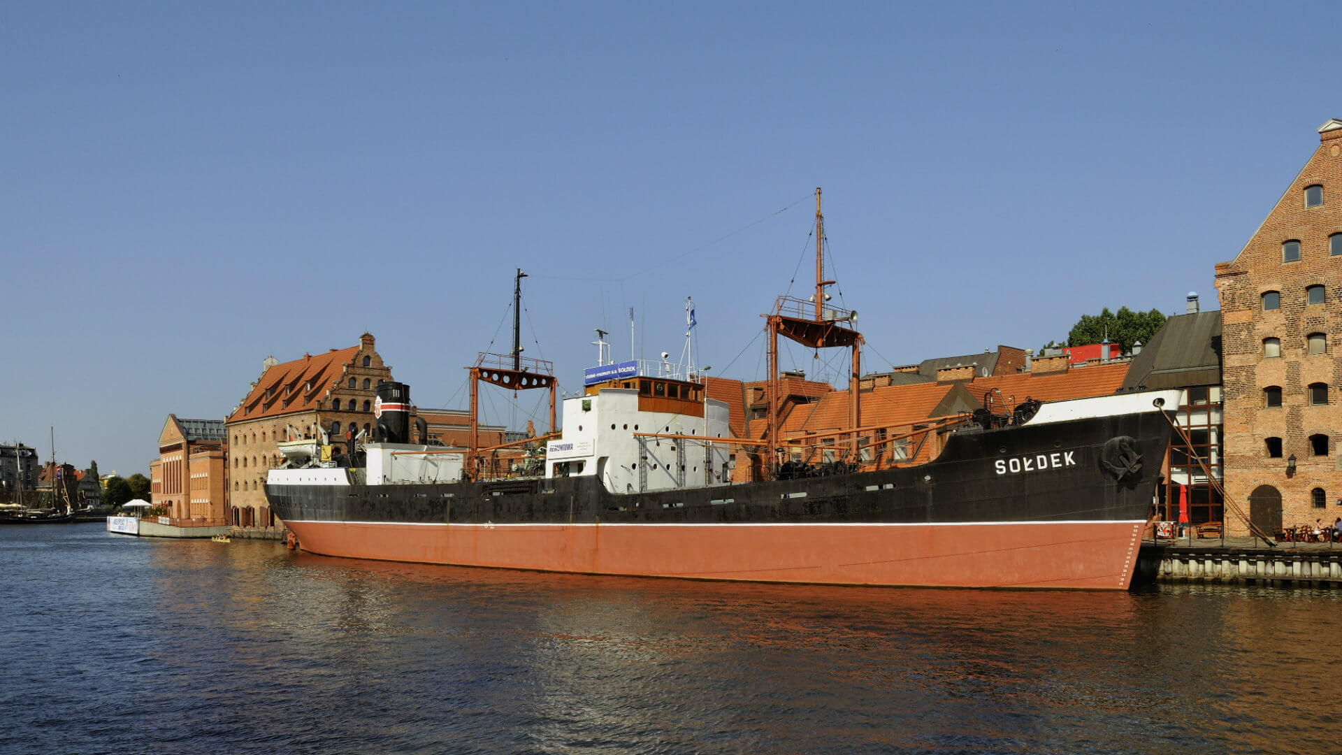 The SS Sołdek in Gdańsk once an ore and coal freighter, the first seaworthy ship built in Poland. The SS Sołdek in Gdańsk once an ore and coal freighter, the first seaworthy ship built in Poland.